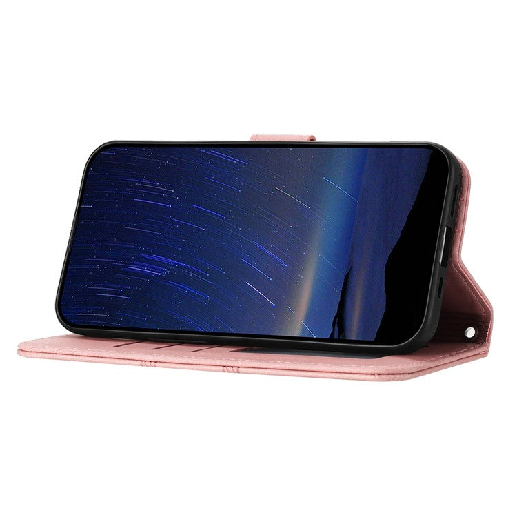 For Samsung Galaxy S25 Edge Case Wallet Skin-Touch Leather Imprinted Phone Cover - Pink