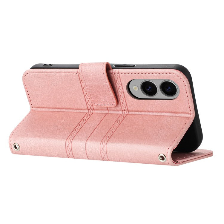 For Samsung Galaxy S25 Edge Case Wallet Skin-Touch Leather Imprinted Phone Cover - Pink