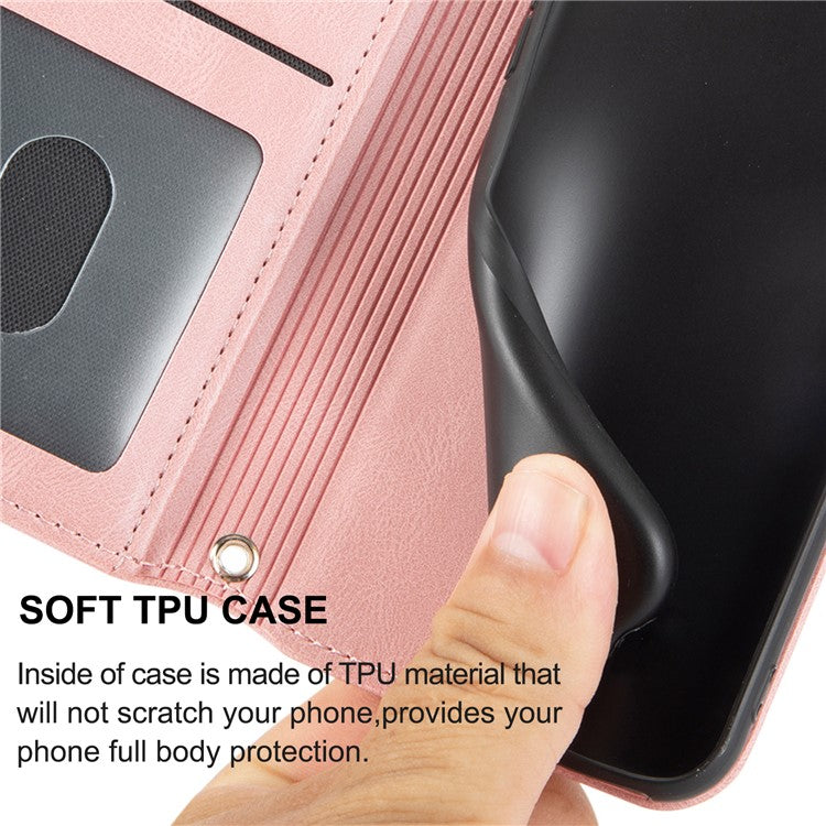 For Samsung Galaxy S25 Edge Case Wallet Skin-Touch Leather Imprinted Phone Cover - Pink