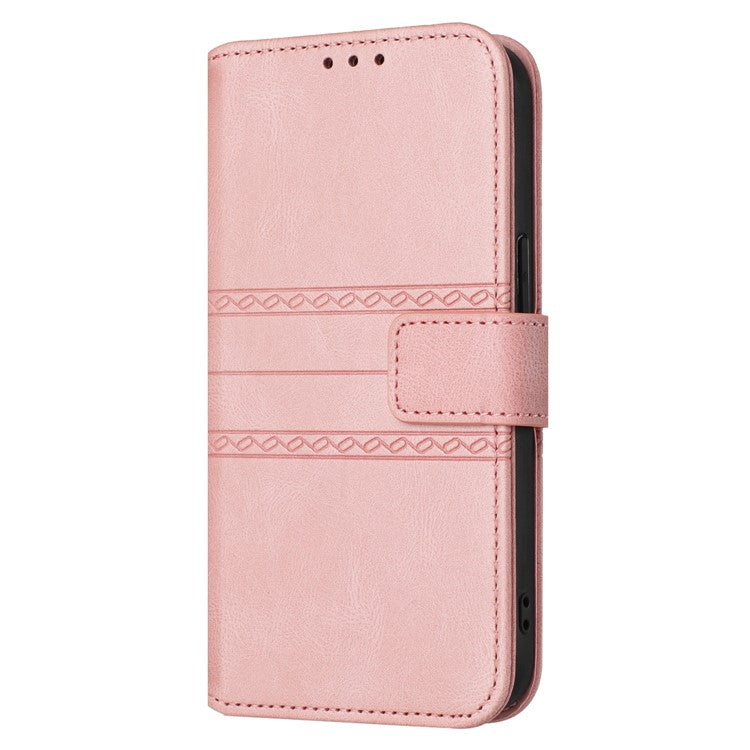 For Samsung Galaxy S25 Edge Case Wallet Skin-Touch Leather Imprinted Phone Cover - Pink