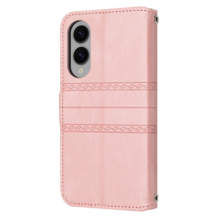 For Samsung Galaxy S25 Edge Case Wallet Skin-Touch Leather Imprinted Phone Cover - Pink