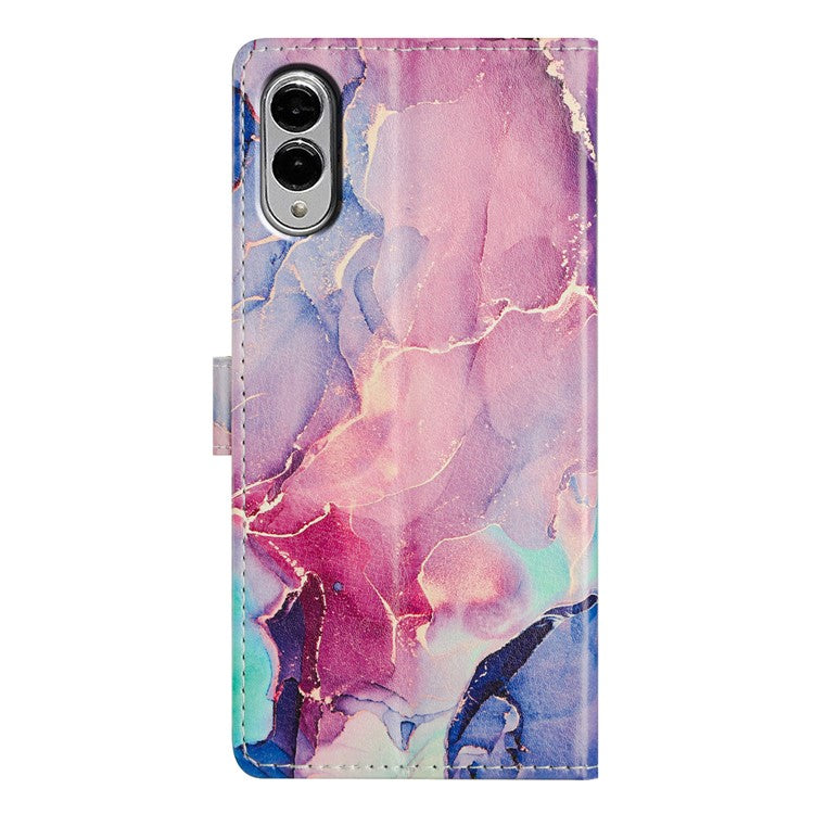 For Samsung Galaxy S25 Edge Case Pattern Printing Wallet Stand Flip Leather Phone Cover - Green Pink Marble