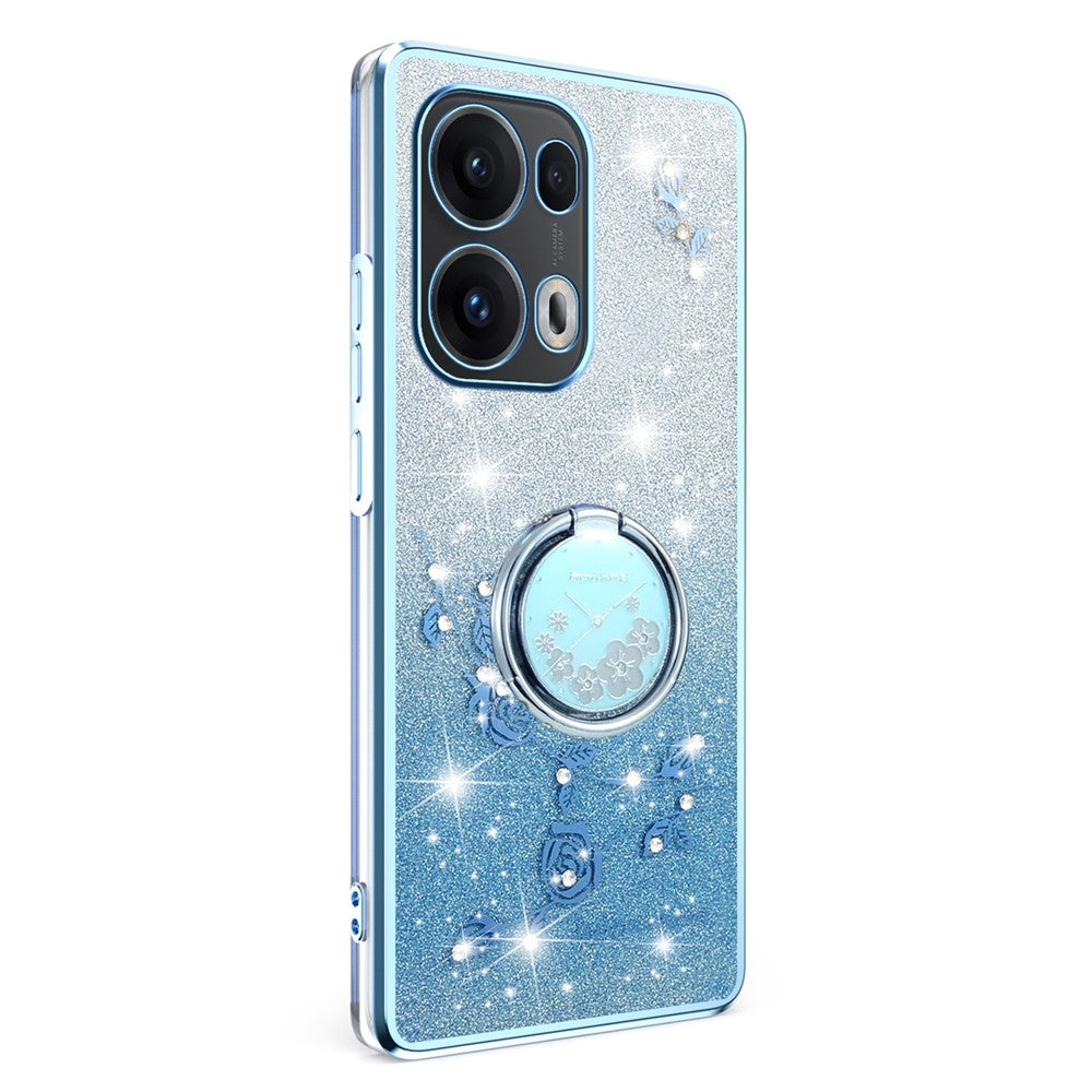 KADEM For Oppo Reno13 Pro 5G Case Ring Kickstand TPU Flowers Phone Cover Gradient Glitter - Blue