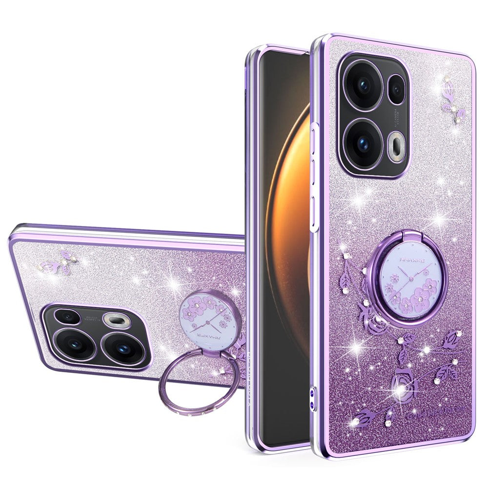 KADEM For Oppo Reno13 Pro 5G Case Ring Kickstand TPU Flowers Phone Cover Gradient Glitter - Purple