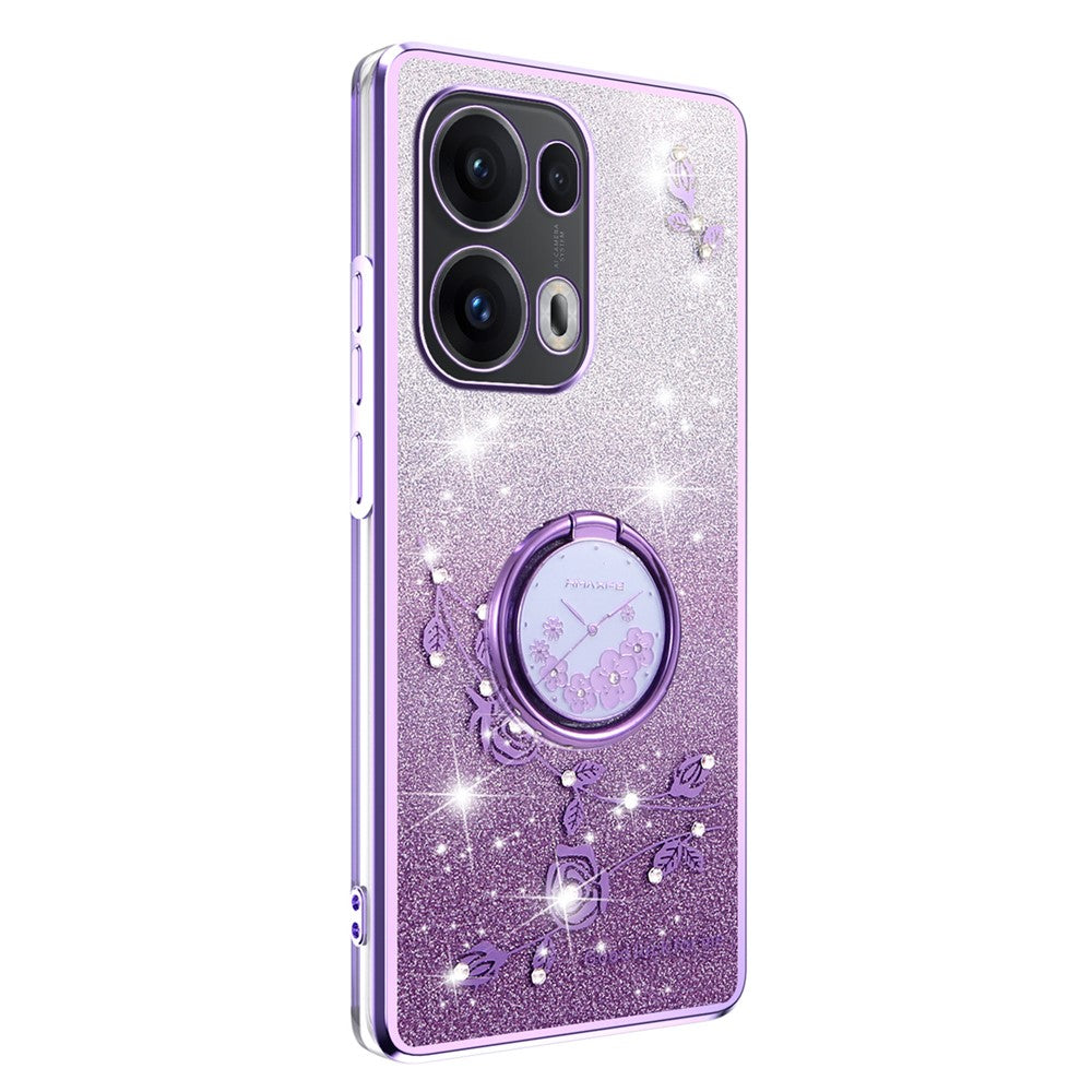 KADEM For Oppo Reno13 Pro 5G Case Ring Kickstand TPU Flowers Phone Cover Gradient Glitter - Purple