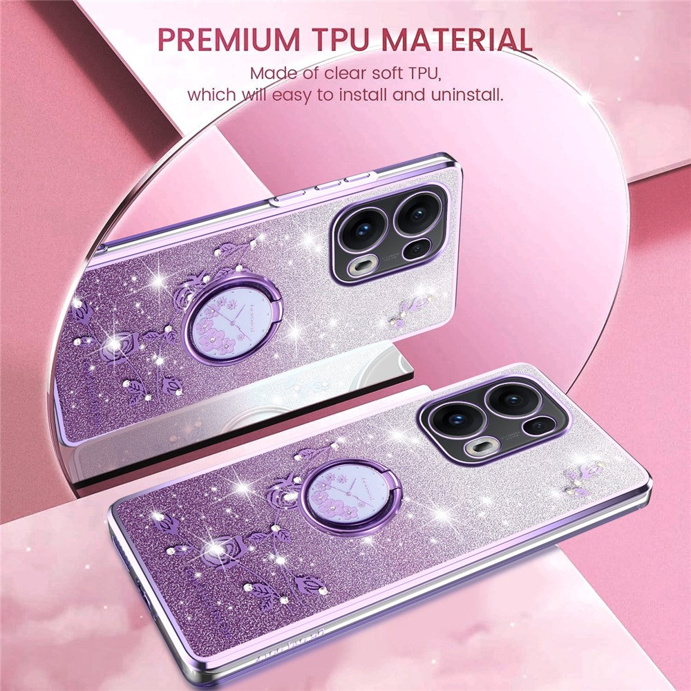 KADEM For Oppo Reno13 Pro 5G Case Ring Kickstand TPU Flowers Phone Cover Gradient Glitter - Purple