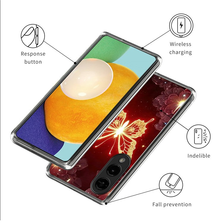 For Samsung Galaxy S25 Edge Case IMD Pattern Printed Shockproof TPU Phone Cover - Golden Butterfly