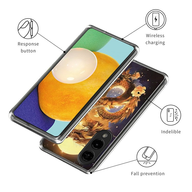 For Samsung Galaxy S25 Edge Case IMD Pattern Printed Shockproof TPU Phone Cover - Golden Dragon
