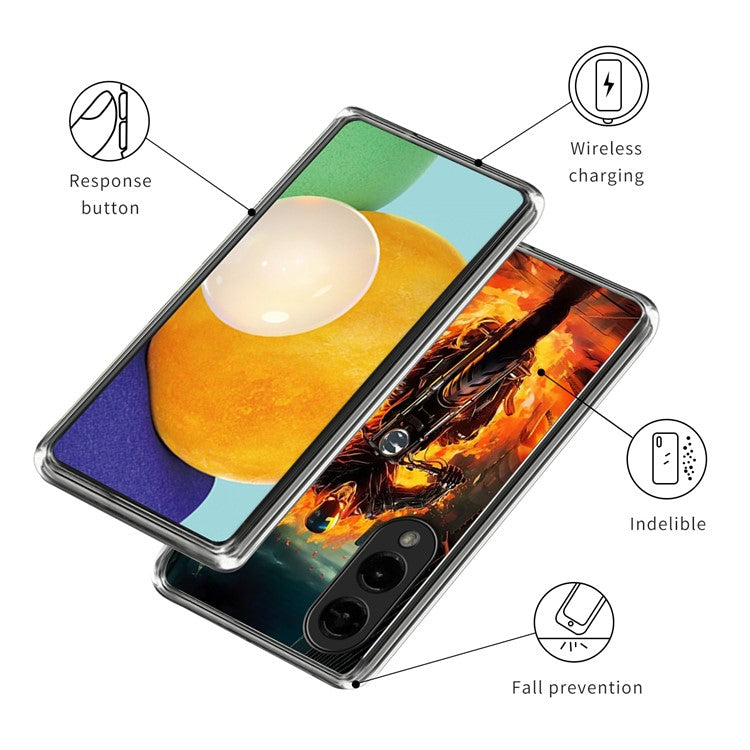 For Samsung Galaxy S25 Edge Case IMD Pattern Printed Shockproof TPU Phone Cover - Flame Knight