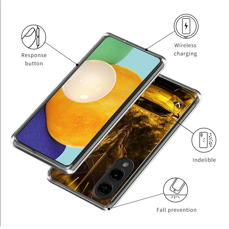 For Samsung Galaxy S25 Edge Case Pattern Printed IMD Shockproof TPU Phone Cover - Golden Sports Car
