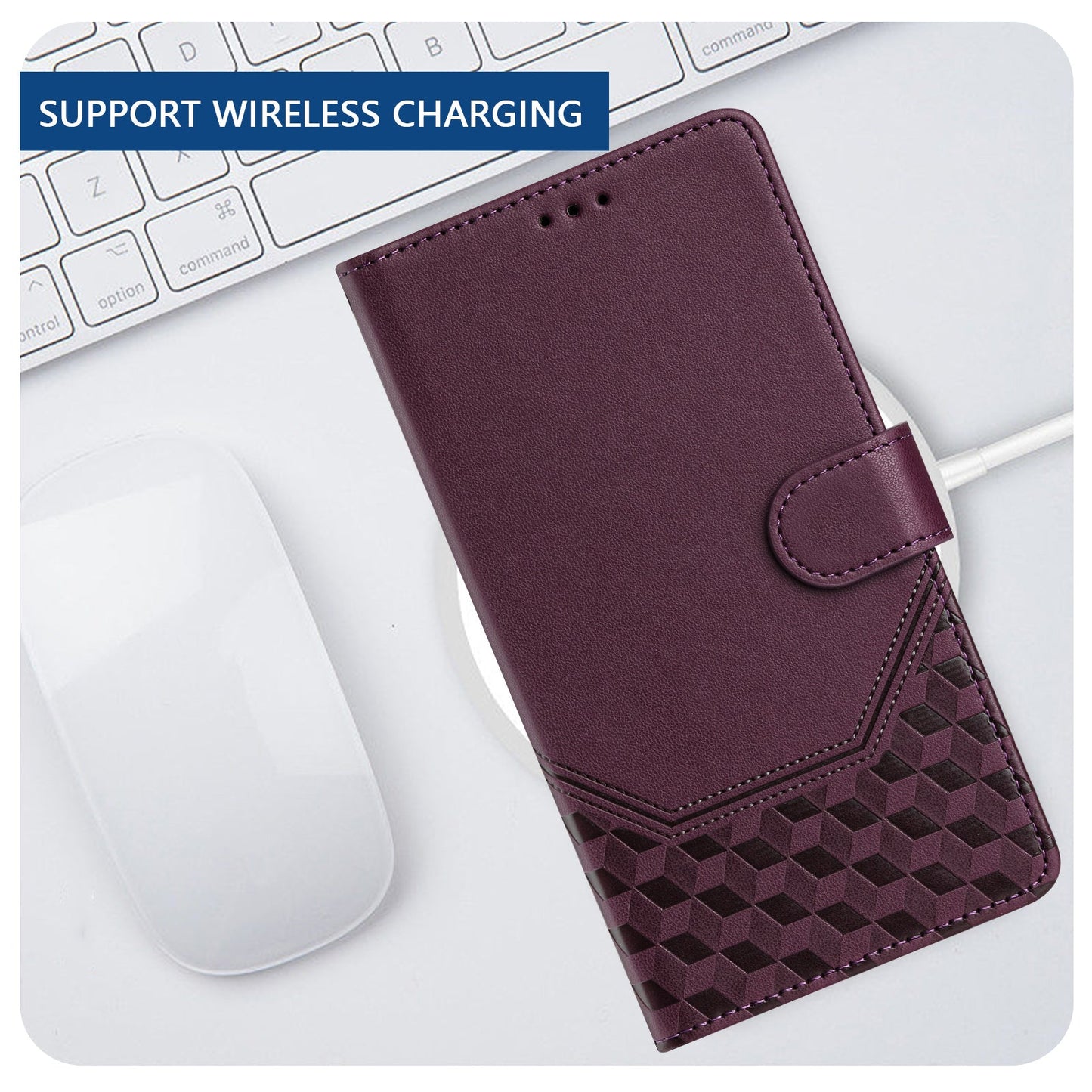 For Samsung Galaxy S25 Edge Case Imprinted Honeycomb RFID Blocking Leather Phone Cover with Strap - Dark Purple