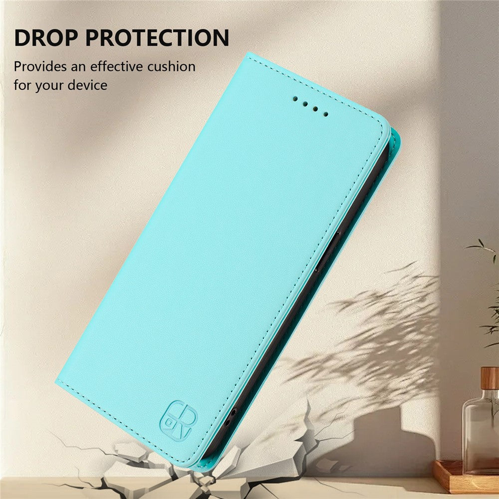 For Oppo Reno13 F 5G Leather Case RINACASIS RC01 Phone Cover with RFID Blocking Wallet Stand - Mint Green