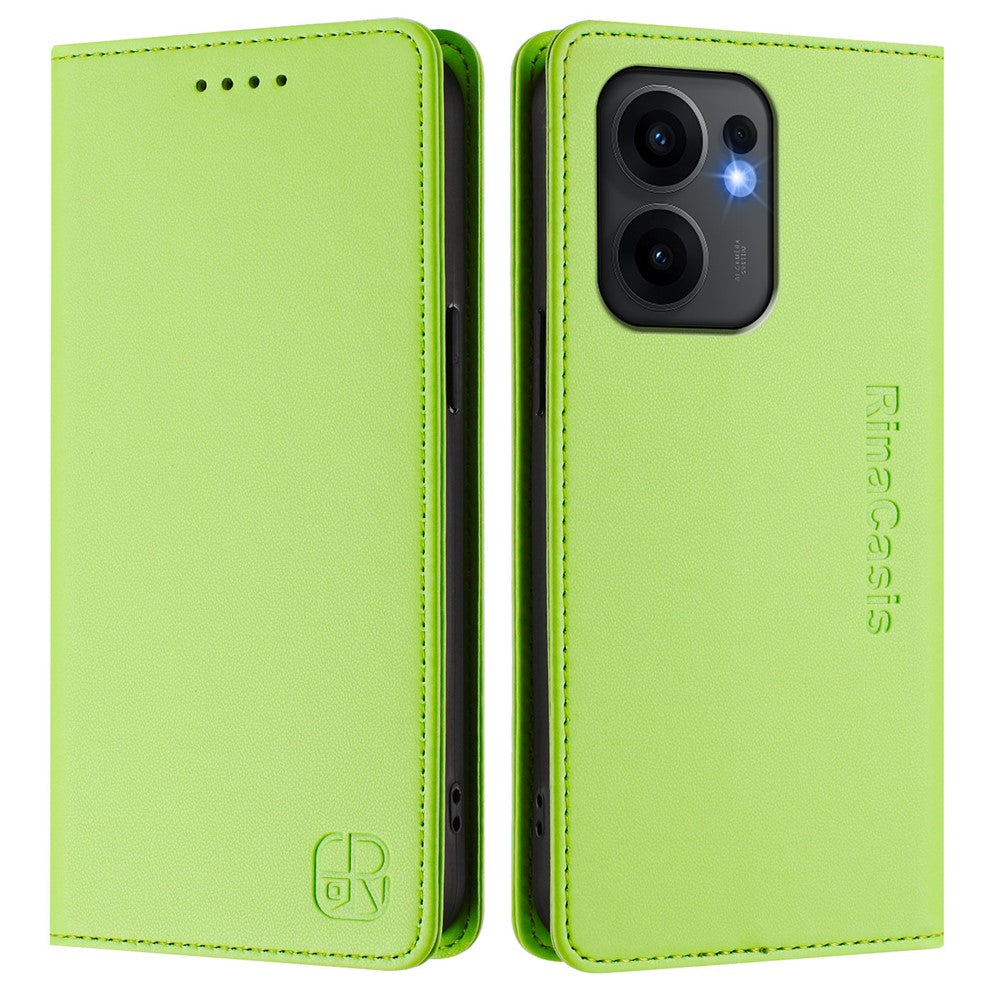 For Oppo Reno13 F 5G Leather Case RINACASIS RC01 Phone Cover with RFID Blocking Wallet Stand - Green