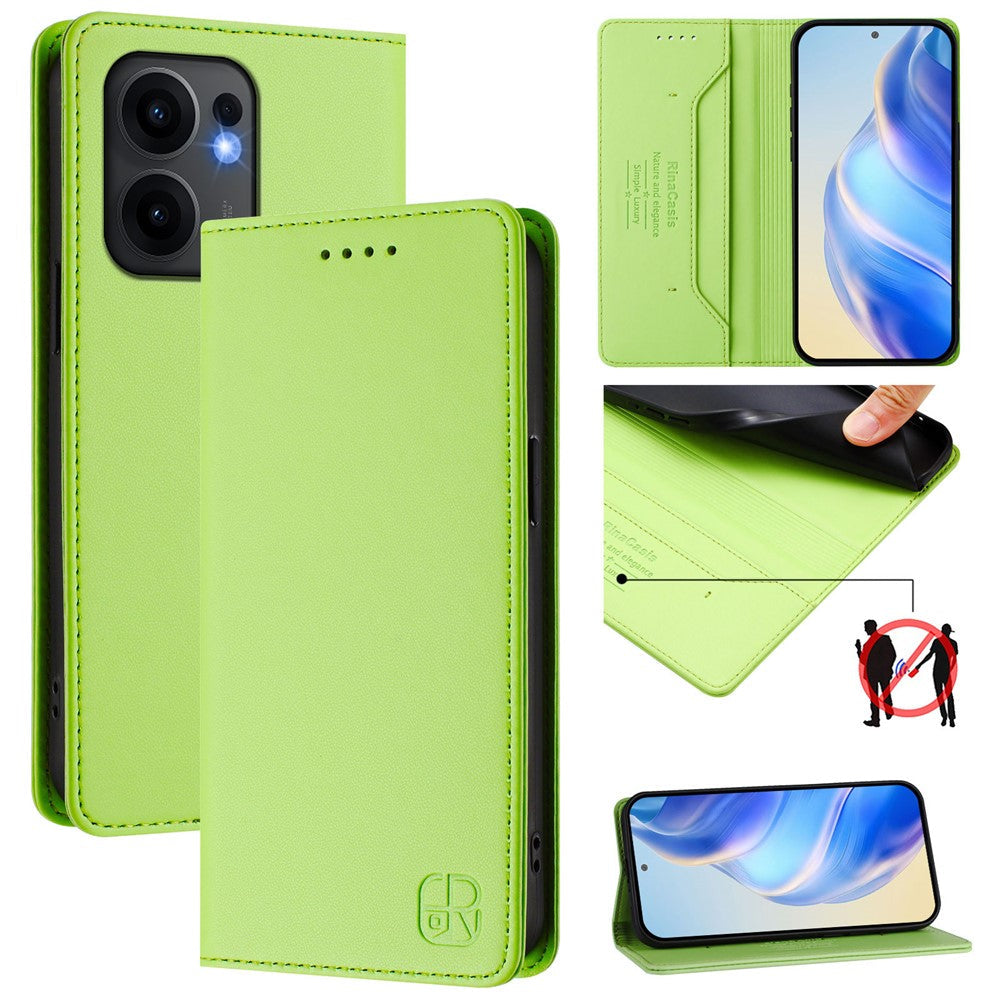 For Oppo Reno13 F 5G Leather Case RINACASIS RC01 Phone Cover with RFID Blocking Wallet Stand - Green