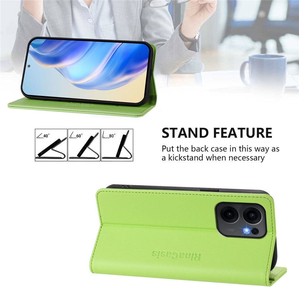 For Oppo Reno13 F 5G Leather Case RINACASIS RC01 Phone Cover with RFID Blocking Wallet Stand - Green