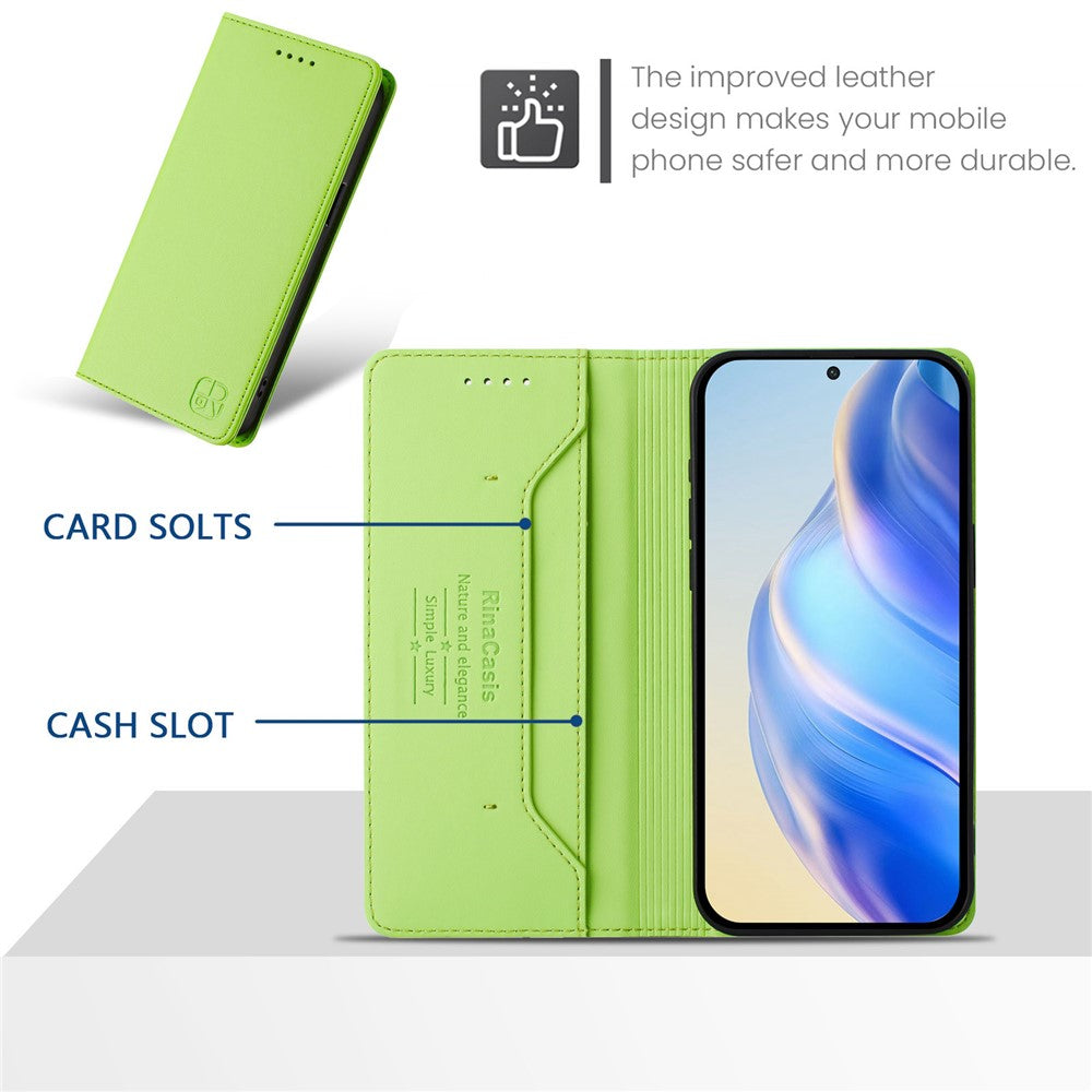 For Oppo Reno13 F 5G Leather Case RINACASIS RC01 Phone Cover with RFID Blocking Wallet Stand - Green