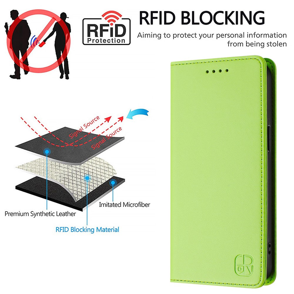 For Oppo Reno13 F 5G Leather Case RINACASIS RC01 Phone Cover with RFID Blocking Wallet Stand - Green