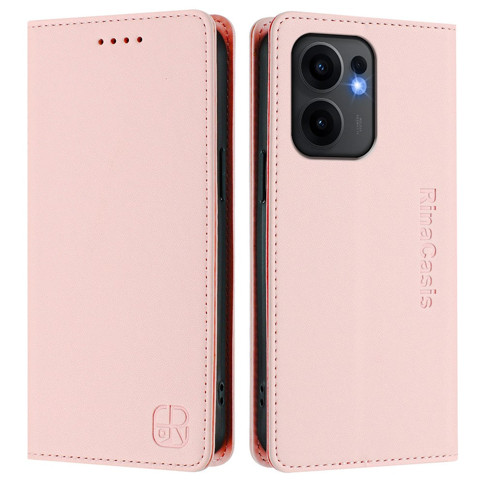 For Oppo Reno13 F 5G Leather Case RINACASIS RC01 Phone Cover with RFID Blocking Wallet Stand - Pink