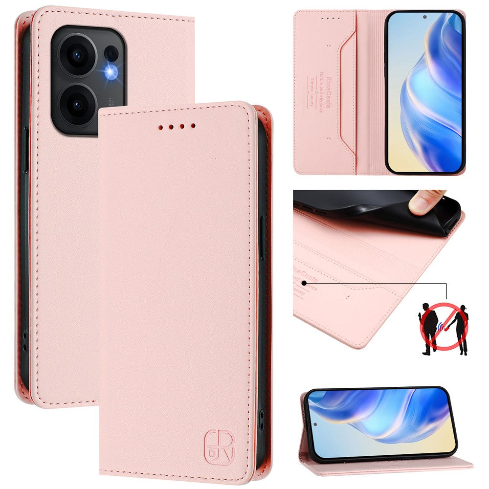 For Oppo Reno13 F 5G Leather Case RINACASIS RC01 Phone Cover with RFID Blocking Wallet Stand - Pink