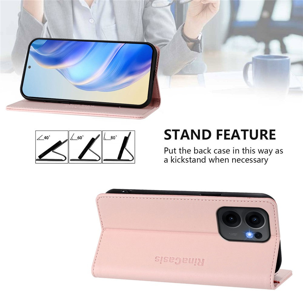 For Oppo Reno13 F 5G Leather Case RINACASIS RC01 Phone Cover with RFID Blocking Wallet Stand - Pink