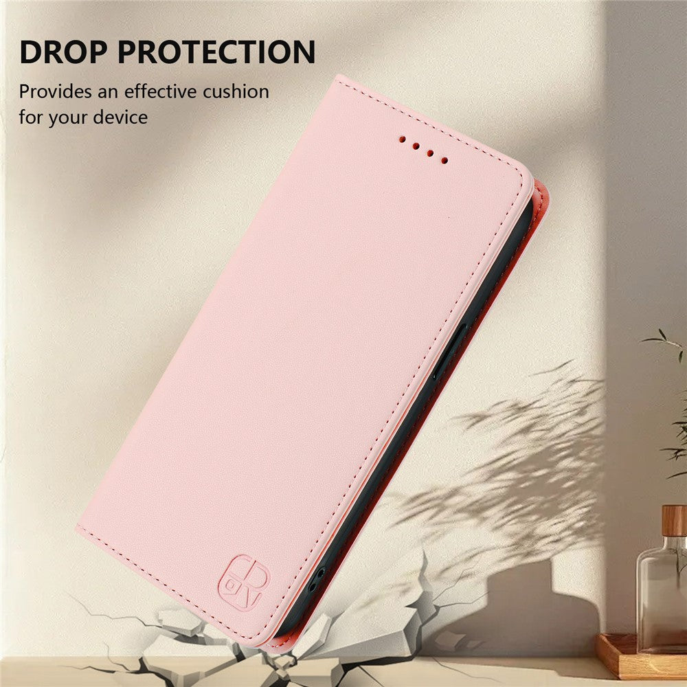 For Oppo Reno13 F 5G Leather Case RINACASIS RC01 Phone Cover with RFID Blocking Wallet Stand - Pink
