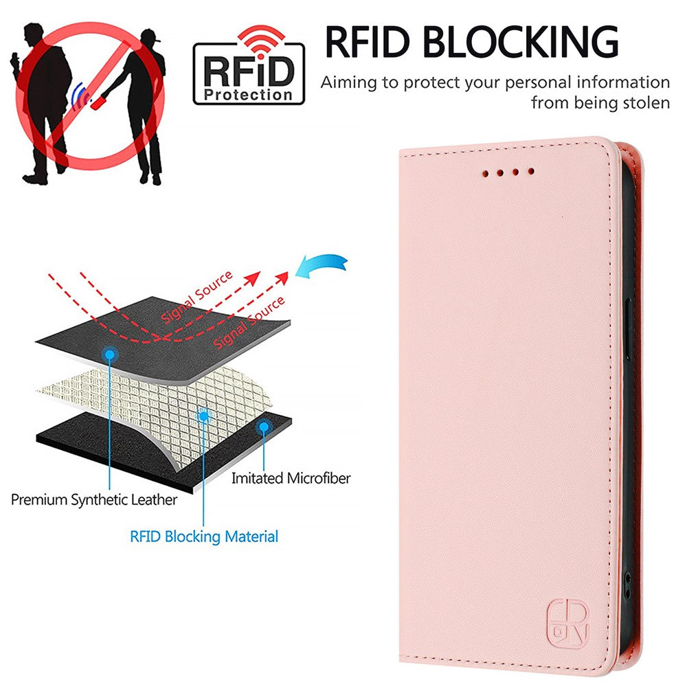 For Oppo Reno13 F 5G Leather Case RINACASIS RC01 Phone Cover with RFID Blocking Wallet Stand - Pink