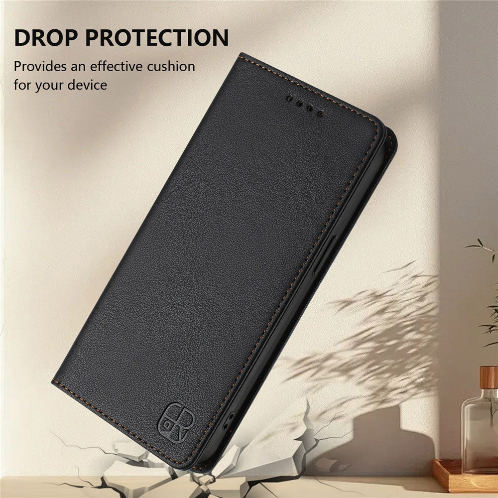 For Oppo Reno13 F 5G Leather Case RINACASIS RC01 Phone Cover with RFID Blocking Wallet Stand - Black