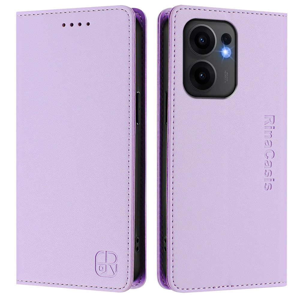 For Oppo Reno13 F 5G Leather Case RINACASIS RC01 Phone Cover with RFID Blocking Wallet Stand - Light Purple