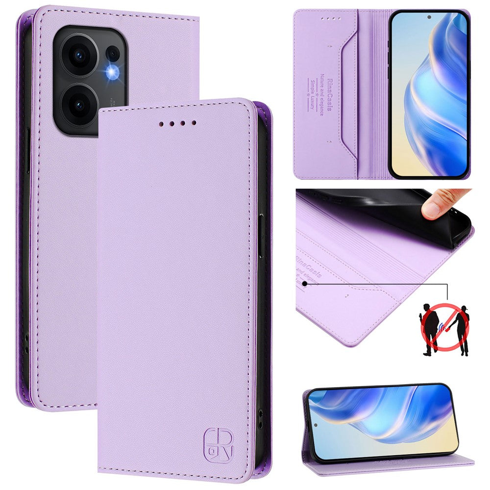 For Oppo Reno13 F 5G Leather Case RINACASIS RC01 Phone Cover with RFID Blocking Wallet Stand - Light Purple