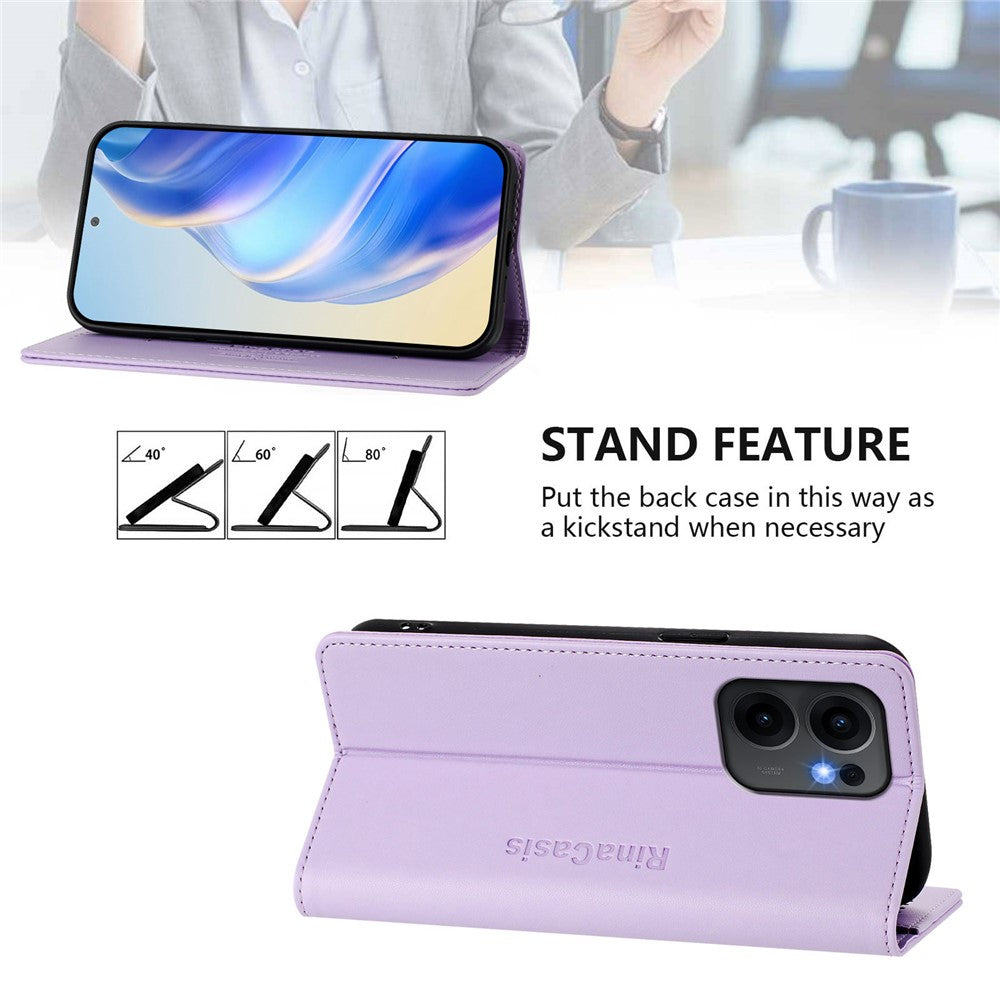 For Oppo Reno13 F 5G Leather Case RINACASIS RC01 Phone Cover with RFID Blocking Wallet Stand - Light Purple