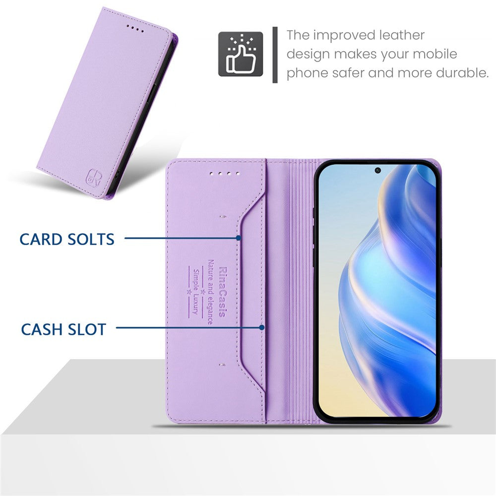 For Oppo Reno13 F 5G Leather Case RINACASIS RC01 Phone Cover with RFID Blocking Wallet Stand - Light Purple
