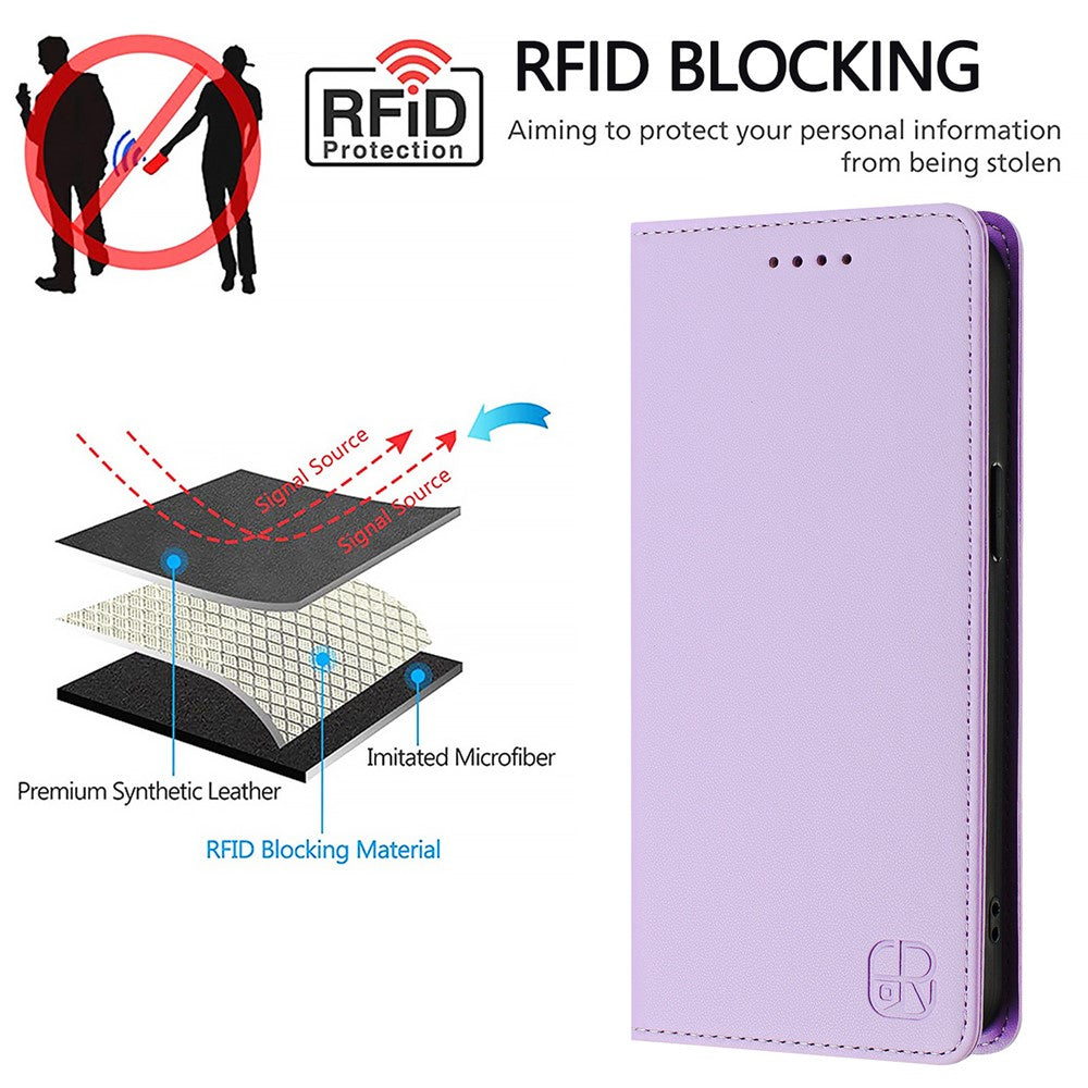 For Oppo Reno13 F 5G Leather Case RINACASIS RC01 Phone Cover with RFID Blocking Wallet Stand - Light Purple