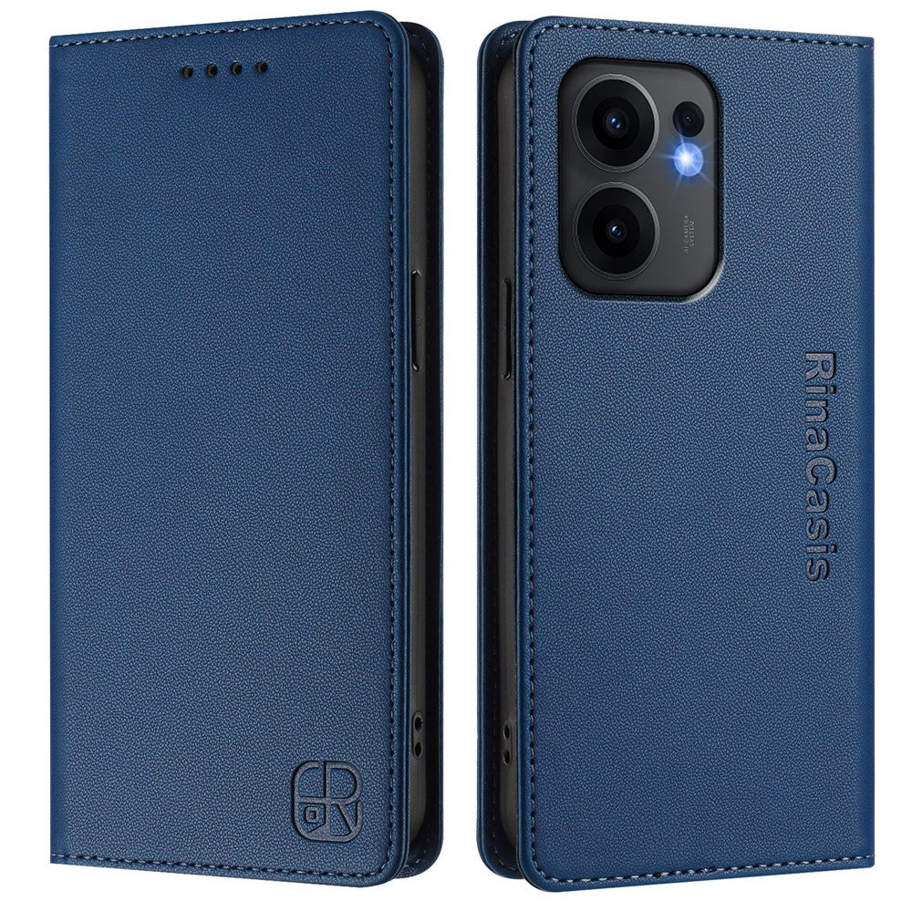 For Oppo Reno13 F 5G Leather Case RINACASIS RC01 Phone Cover with RFID Blocking Wallet Stand - Dark Blue