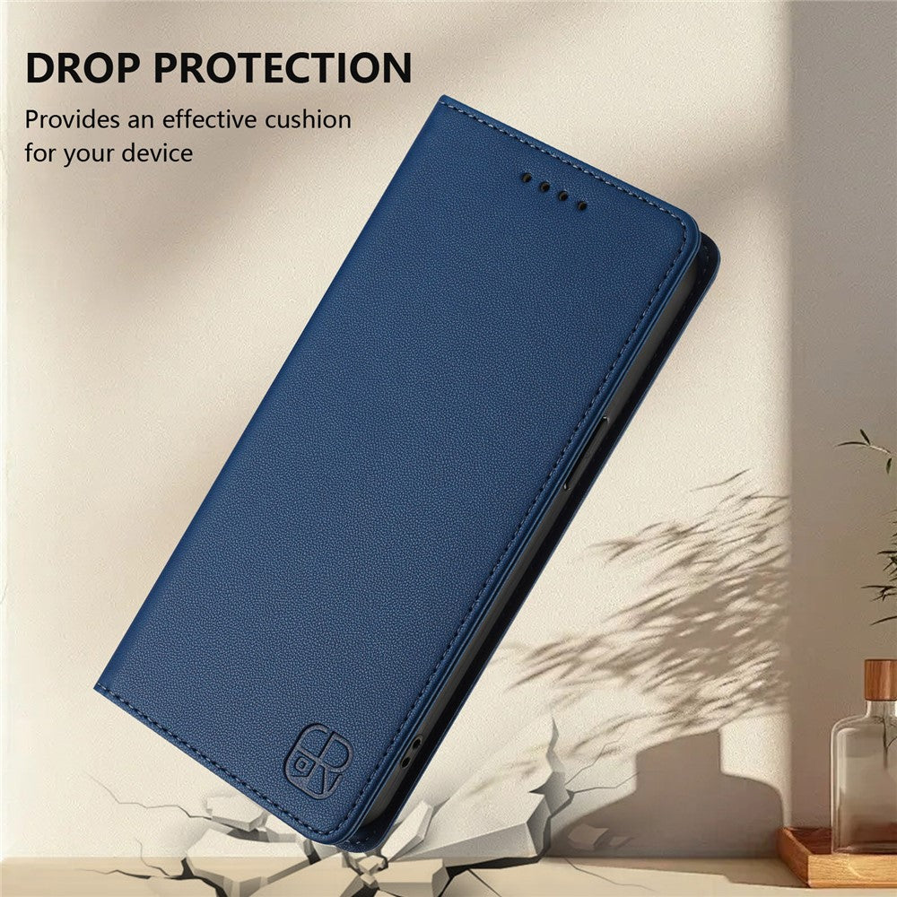 For Oppo Reno13 F 5G Leather Case RINACASIS RC01 Phone Cover with RFID Blocking Wallet Stand - Dark Blue