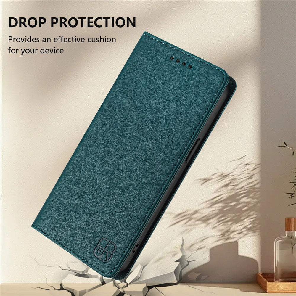 For Oppo Reno13 F 5G Leather Case RINACASIS RC01 Phone Cover with RFID Blocking Wallet Stand - Dark Green
