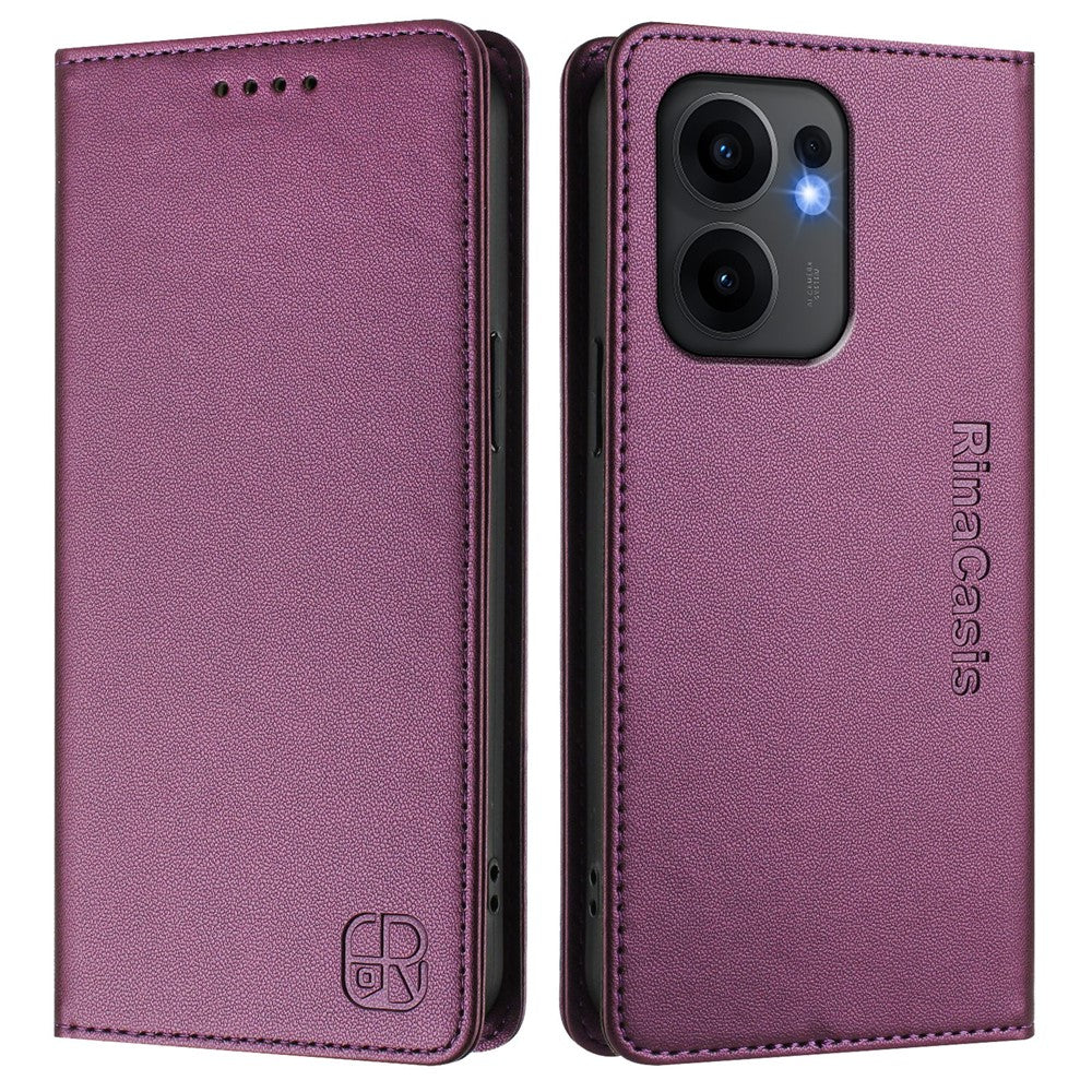 For Oppo Reno13 F 5G Leather Case RINACASIS RC01 Phone Cover with RFID Blocking Wallet Stand - Violet