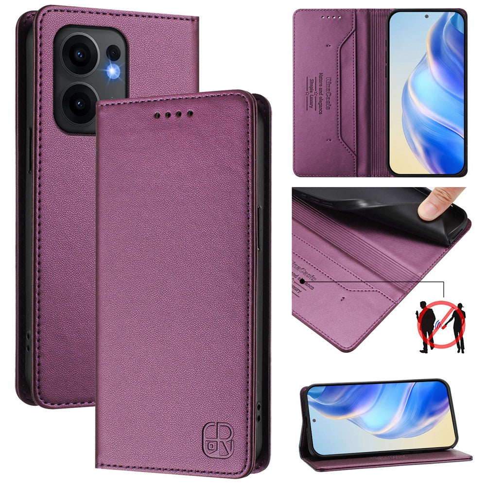 For Oppo Reno13 F 5G Leather Case RINACASIS RC01 Phone Cover with RFID Blocking Wallet Stand - Violet