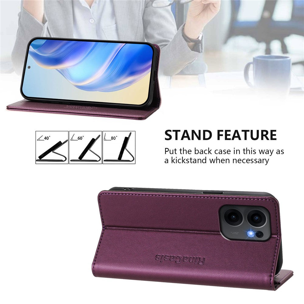 For Oppo Reno13 F 5G Leather Case RINACASIS RC01 Phone Cover with RFID Blocking Wallet Stand - Violet