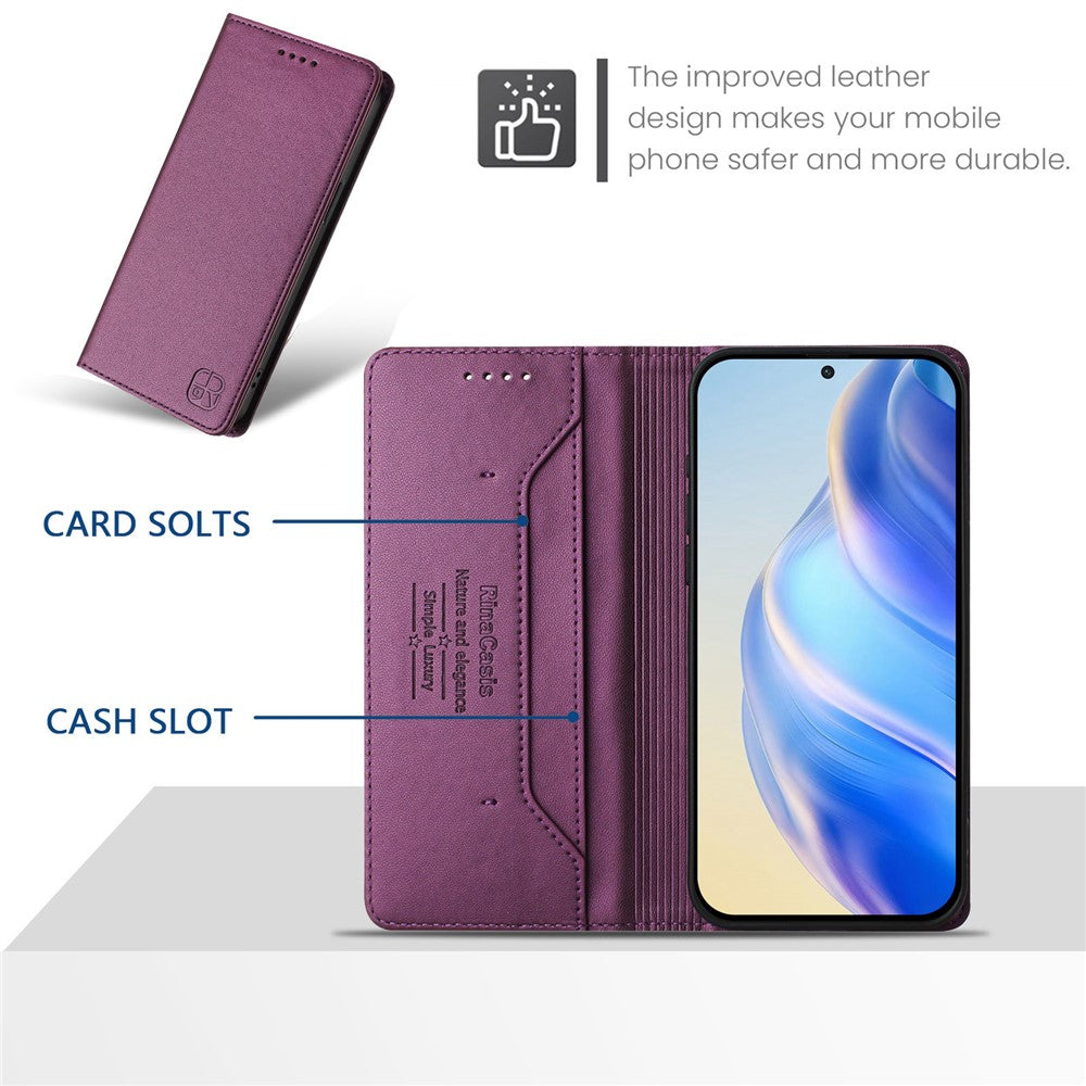 For Oppo Reno13 F 5G Leather Case RINACASIS RC01 Phone Cover with RFID Blocking Wallet Stand - Violet