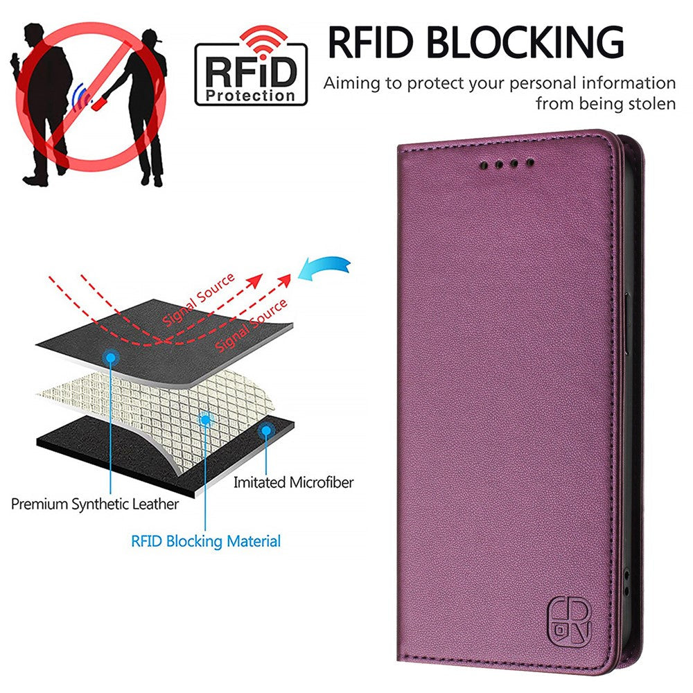 For Oppo Reno13 F 5G Leather Case RINACASIS RC01 Phone Cover with RFID Blocking Wallet Stand - Violet