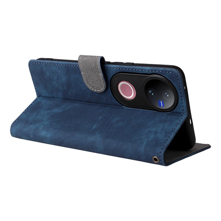 For vivo V50 5G Case Wallet RFID Blocking PU Leather Cover Viewing Stand - Blue