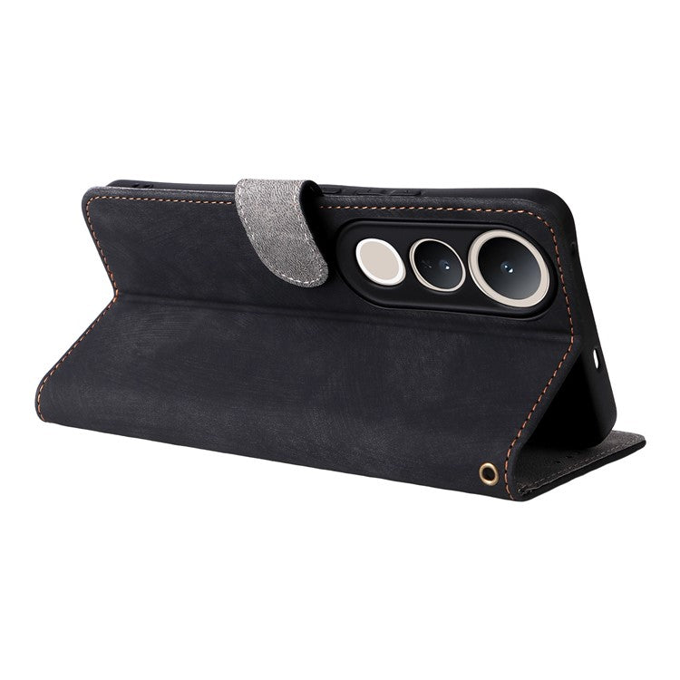 For vivo V50 Lite 4G / 5G Case Wallet RFID Blocking PU Leather Cover Viewing Stand - Black