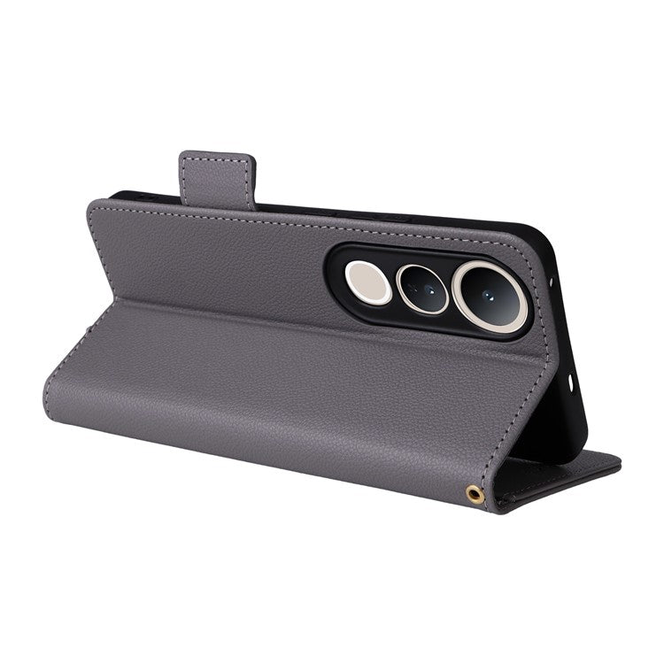 For vivo V50 Lite 4G / 5G Case Wallet Flip Litchi Texture PU Leather Phone Cover - Grey