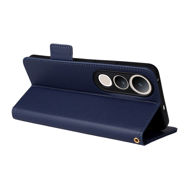 For vivo V50 Lite 4G / 5G Case Wallet Flip Litchi Texture PU Leather Phone Cover - Dark Blue