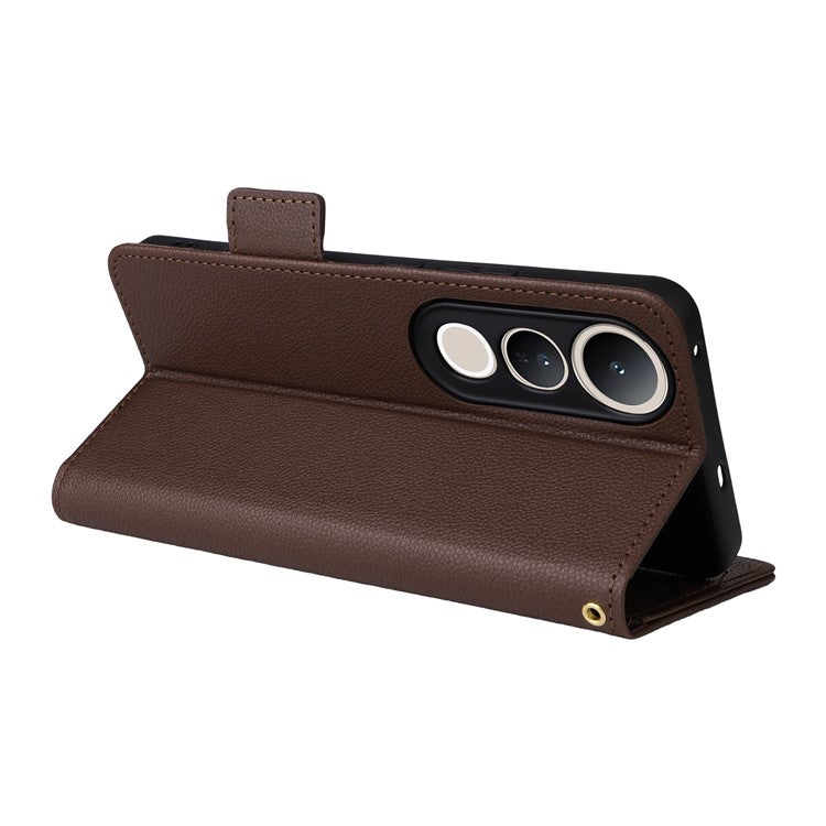 For vivo V50 Lite 4G / 5G Case Wallet Flip Litchi Texture PU Leather Phone Cover - Brown