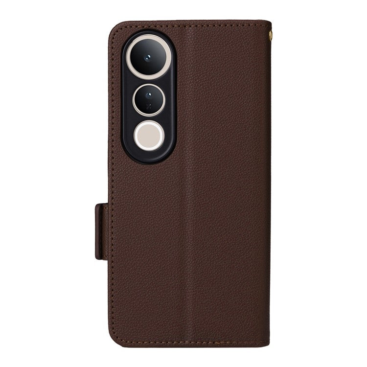 For vivo V50 Lite 4G / 5G Case Wallet Flip Litchi Texture PU Leather Phone Cover - Brown