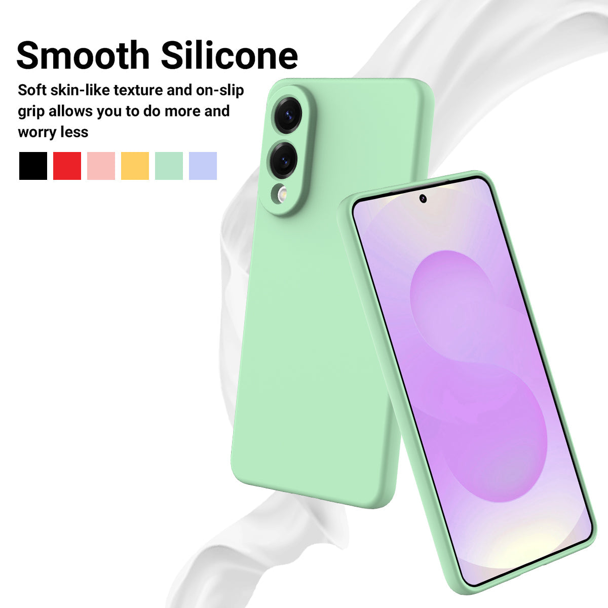 For Samsung Galaxy S25 Edge Liquid Silicone Case Phone Back Cover with Hand Strap - Green