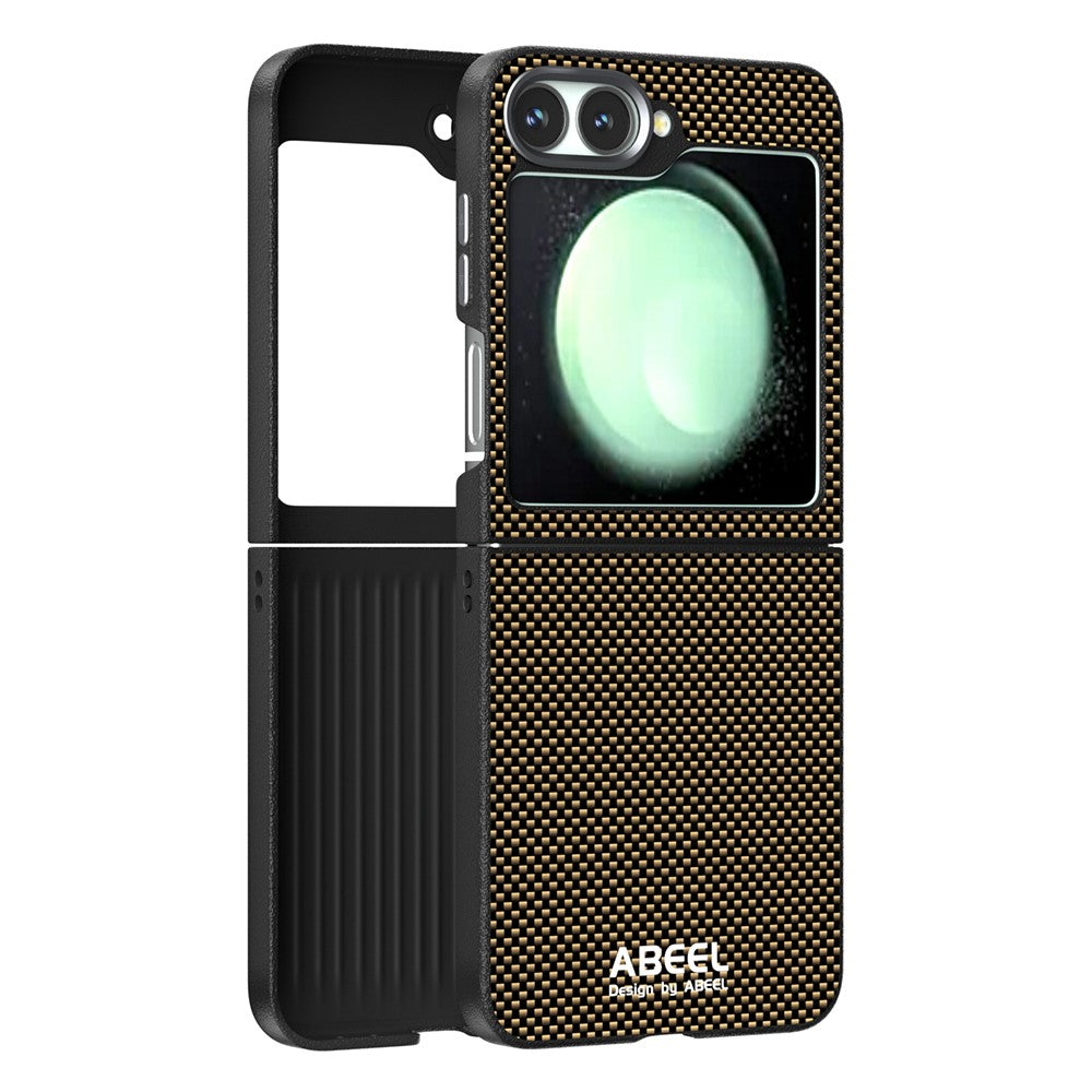 ABEEL For Samsung Galaxy Z Flip7 FE 5G / Z Flip6 5G Case Compatible with MagSafe Printed PC TPU Aluminum Alloy Leather Phone Cover - Gold