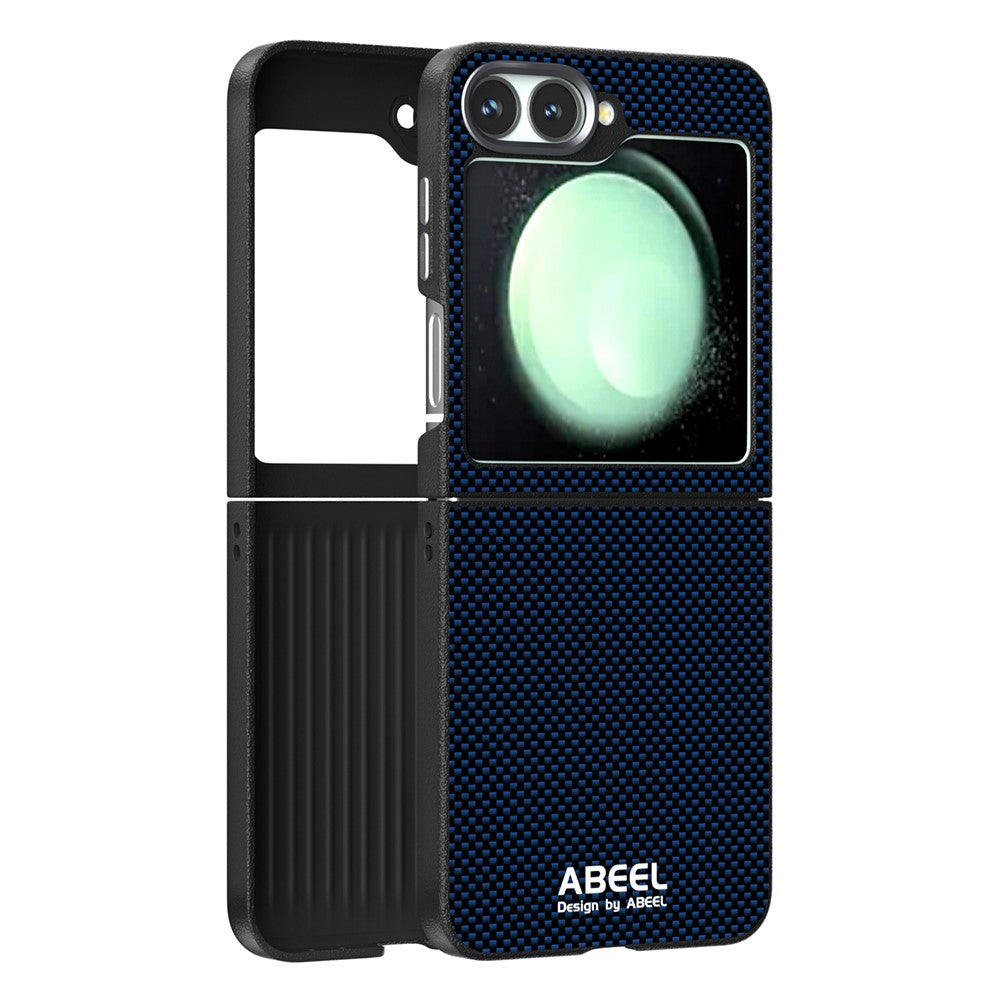 ABEEL For Samsung Galaxy Z Flip7 FE 5G / Z Flip6 5G Case Compatible with MagSafe Printed PC TPU Aluminum Alloy Leather Phone Cover - Blue