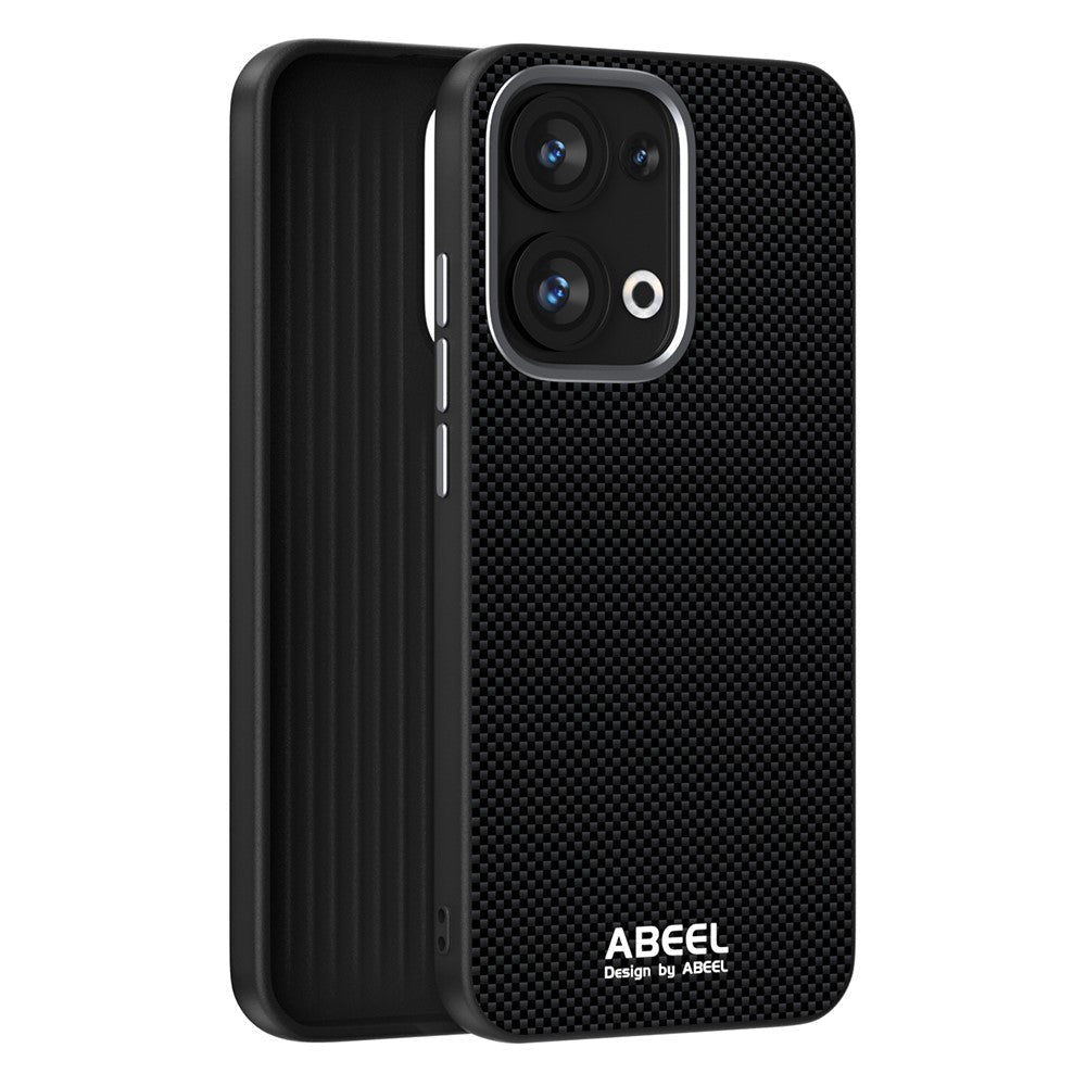 ABEEL For Oppo Reno13 5G (Global) Case Compatible with MagSafe Printed PC TPU Aluminum Alloy Leather Phone Cover - Black